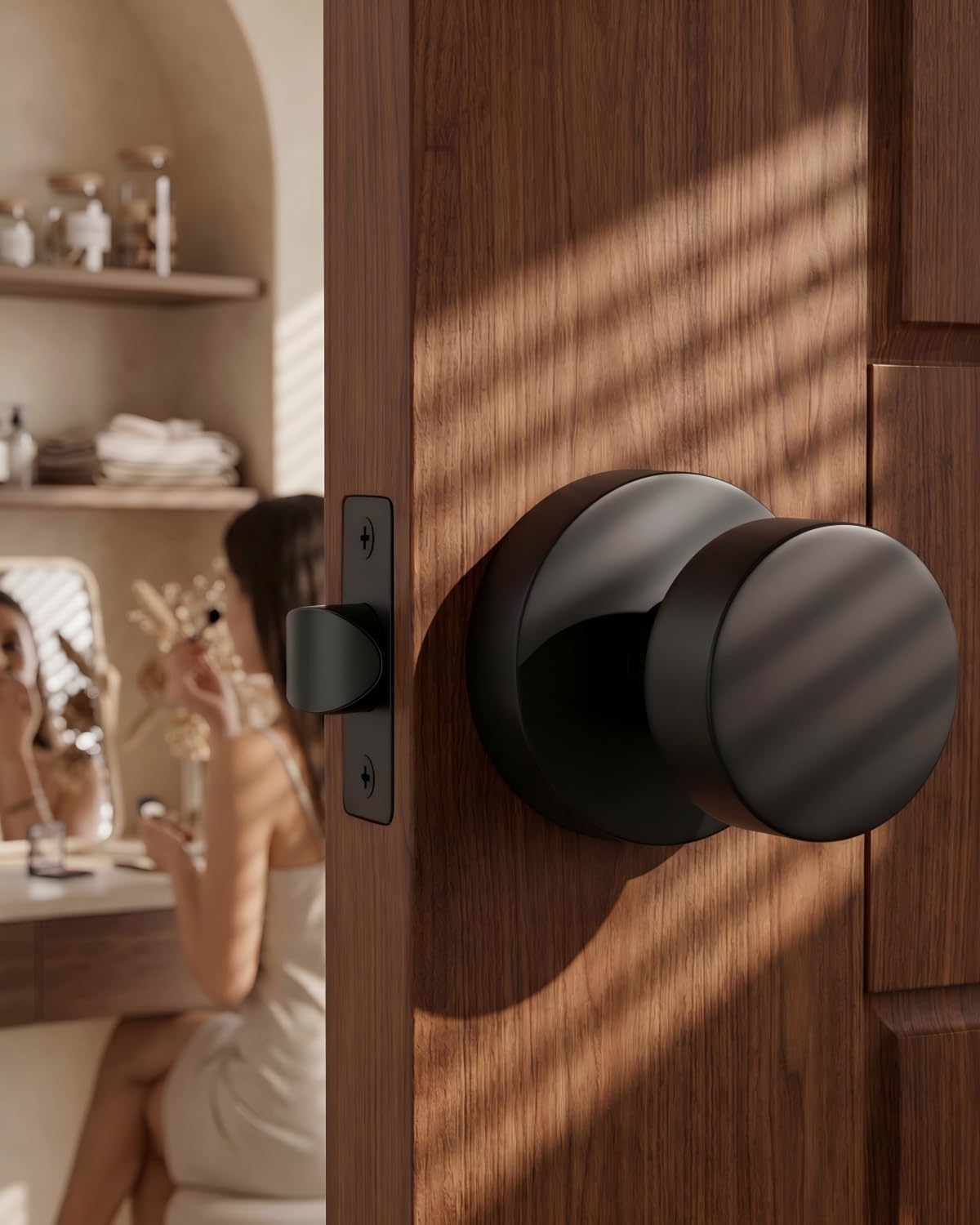 Goldenwarm Black Closet Door Knobs, Zinc Alloy Matte Black Passage Door Knob, Door Knobs Interior for Hallway, Closets, Heavy Duty Round Ball (6 Pack)