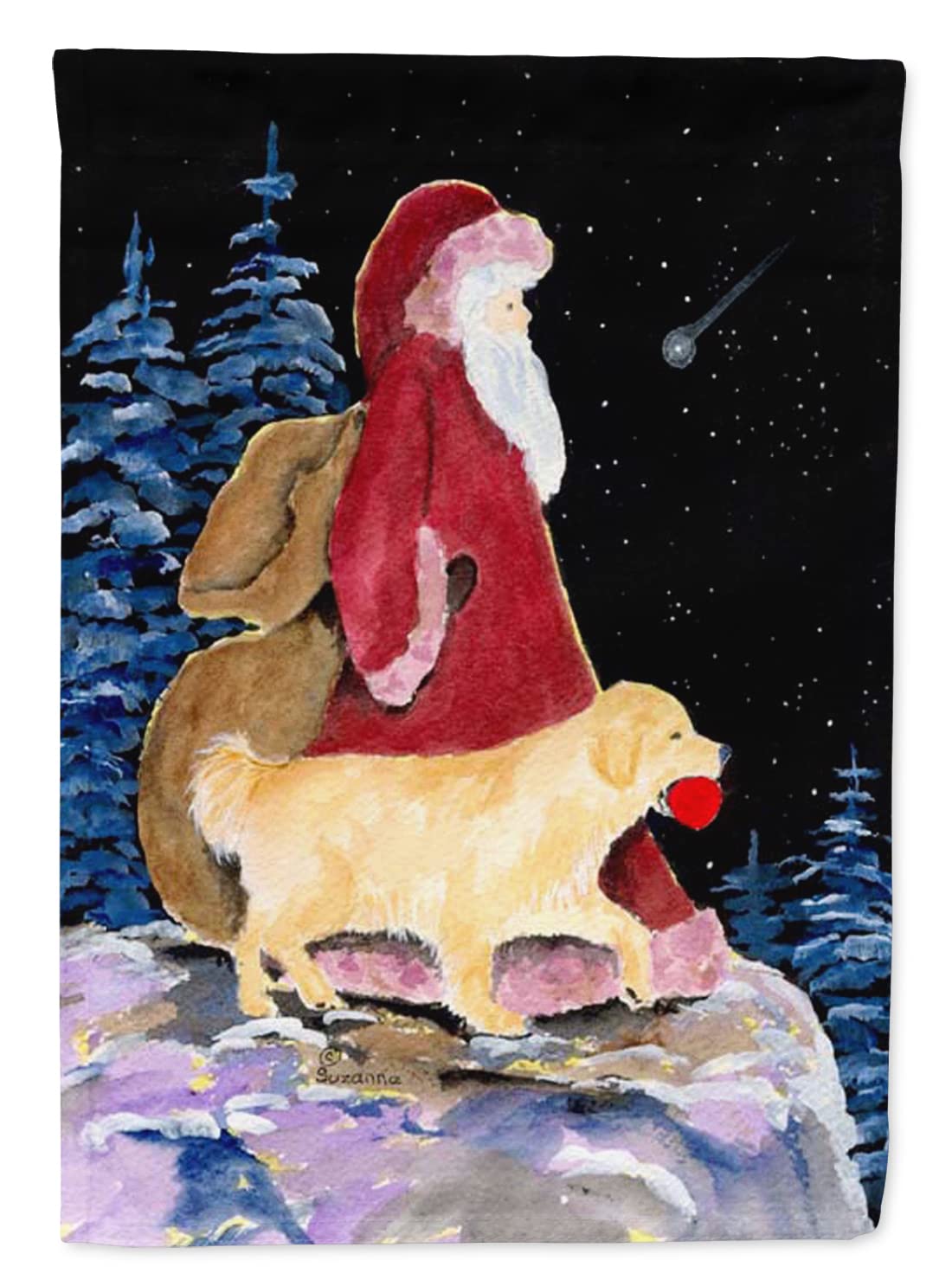Drapeau Golden Retriever et Père Noël, grand format en toile, cadeau idéal fêtes