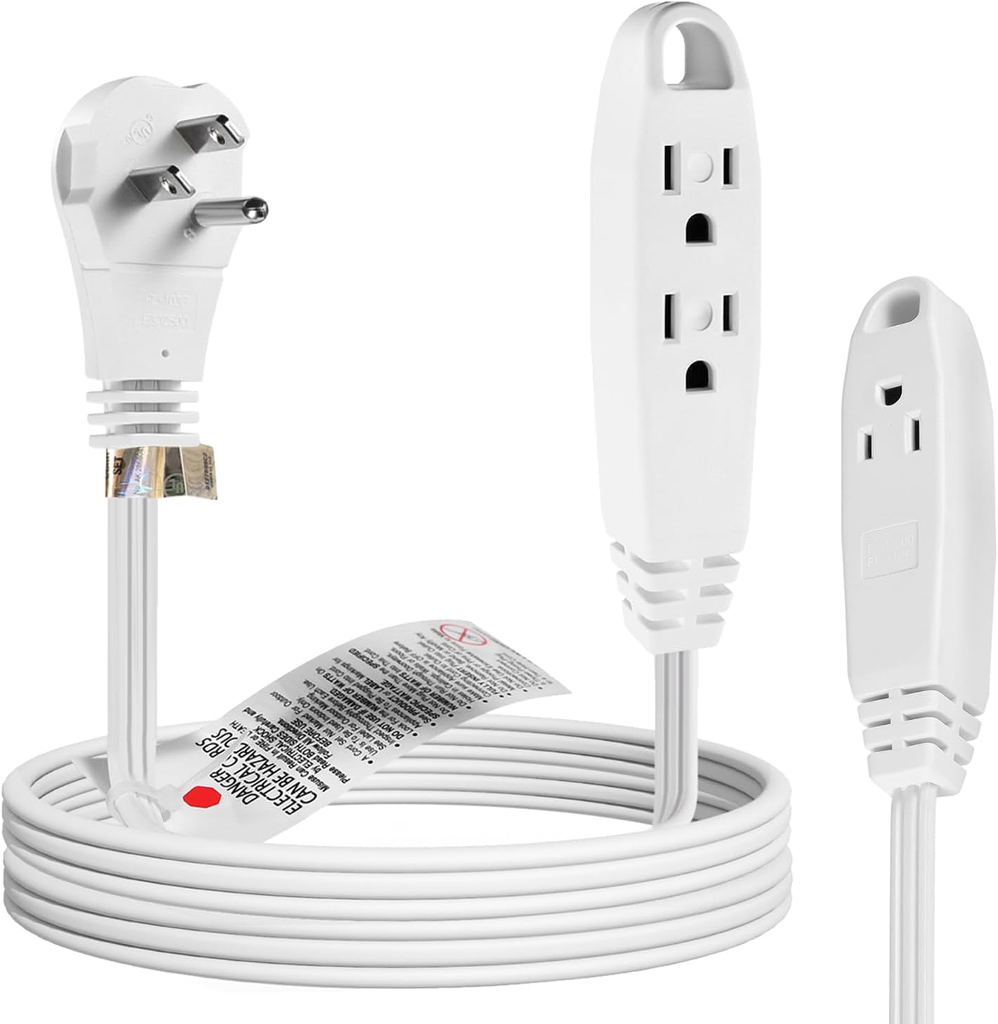 3 Feet 3 Outlet Power Strip Short Extension Cord Low-Profile Flat Plug Adapter - UL Listed SPT-3 16AWG Power Cable Wire 3 Prong Grounded Multi Outlet White (1 Pack) 1 Pack 3FT