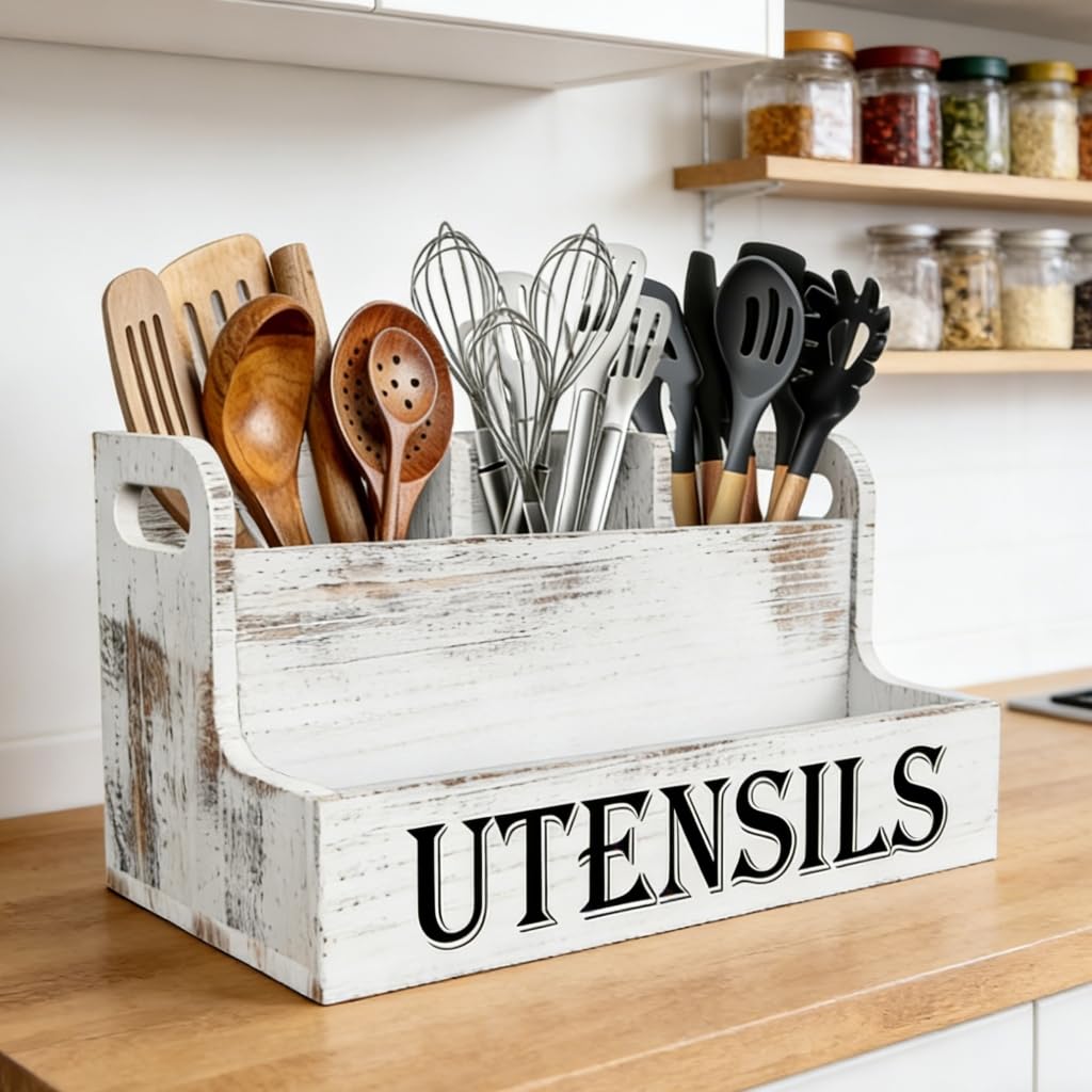 Aufbewahrungsbox für Backutensilien und Ölflaschen, Weiß