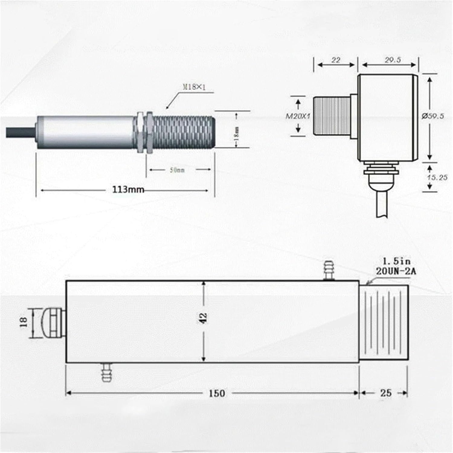 Dimensional Drawings for the YI53ZX0 Stainless Steel Thermometer
