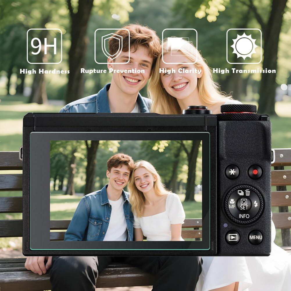 Ochraniacz ekranu (3+1 szt.) kompatybilny z aparatem cyfrowym Canon Powershot G7X Mark III, odporna na zarysowania folia ze szkła hartowanego o wysokiej rozdzielczości i miękka silikonowa