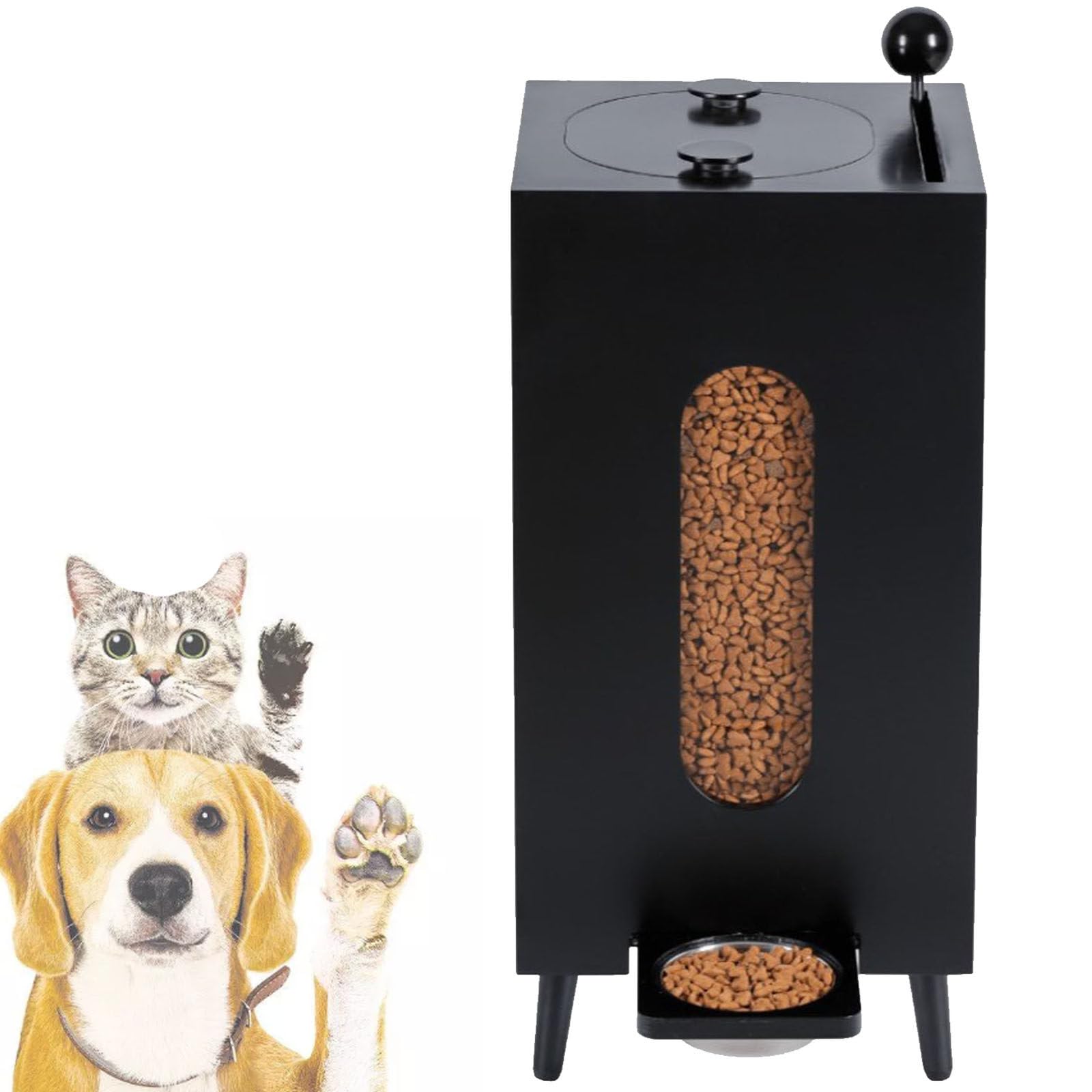 Dispensador de Comida para gatos,Comedero automático y dispensador de Agua para Perros,para Perros gatos Mascotas Animales Grandes,Black-ShortLegs