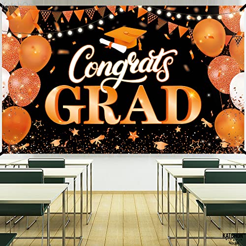Image of KatchOn, XtraLarge Congrats Grad Banner - 72x44 Inch, Congratulations Banner | Graduation Backdrop Class of 2026, Orange and Black Graduation Decorations 2026 for Grad Party Decorations