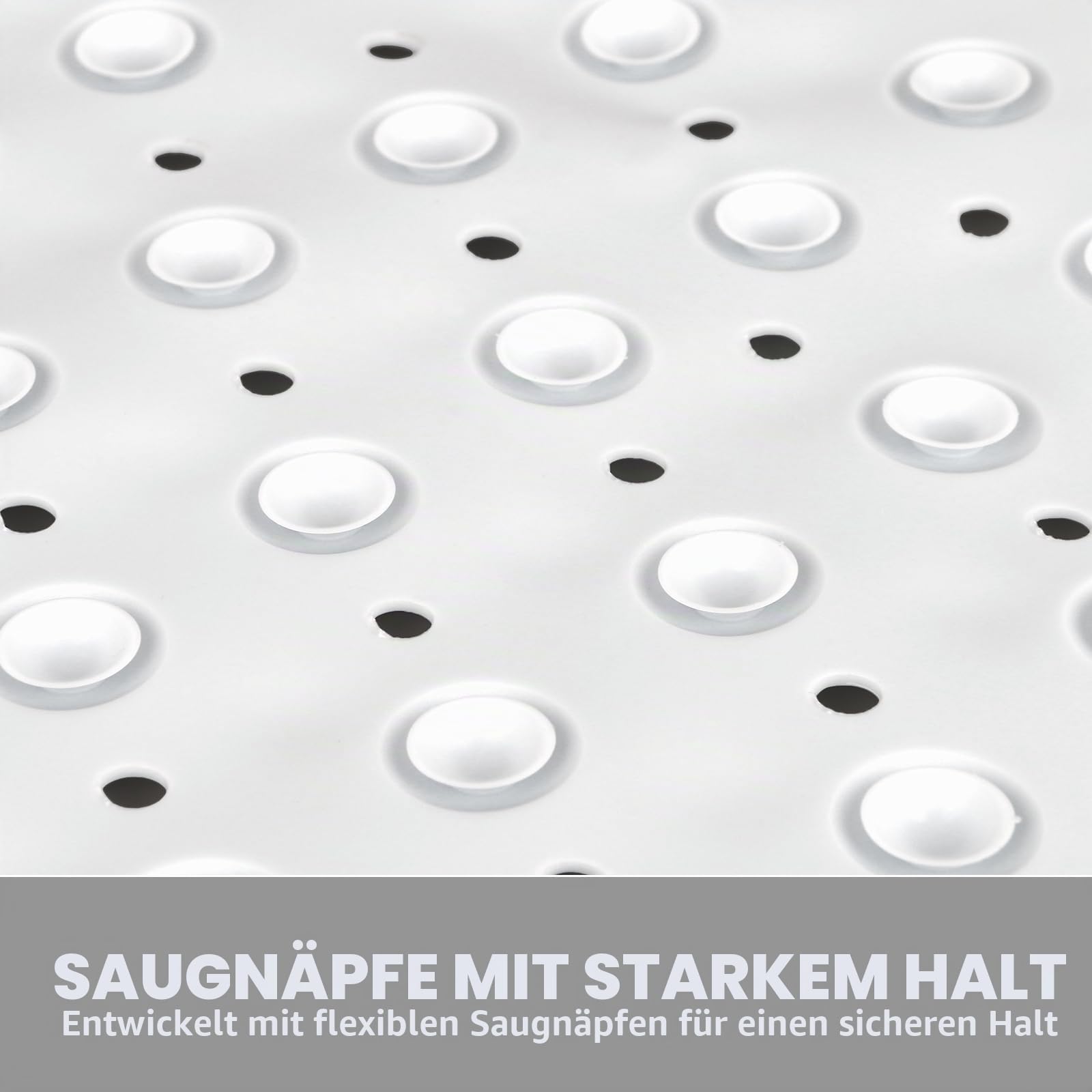 Eck-Duschmatte rutschfest 70 x 70 cm, Große Duscheinlage rutschfest Antirutschmatte Halbrund mit Saugnäpfen und Abflusslöchern, Maschinenwaschbar (Weiß)