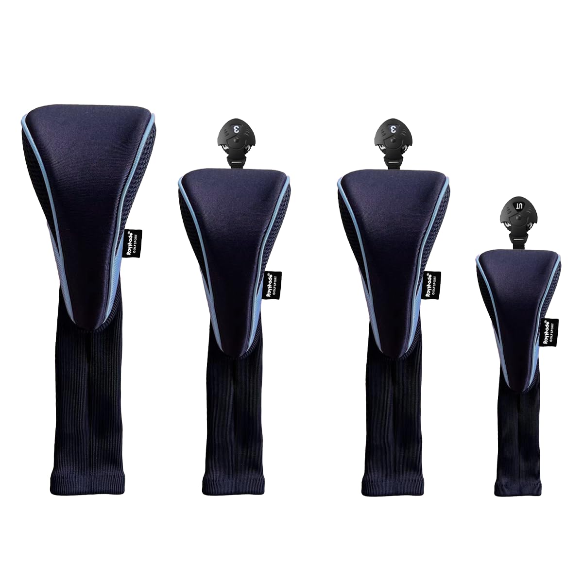 ROYMADE Golfschlägerhauben, 4-teiliges Set, für Driver Fairway Hybrids Woods Long Neck Mesh Golf Headcovers Set mit austauschbaren Nr. Tags 2/3/4/5/6/7/X Golf Zubehör für Männer Frauen