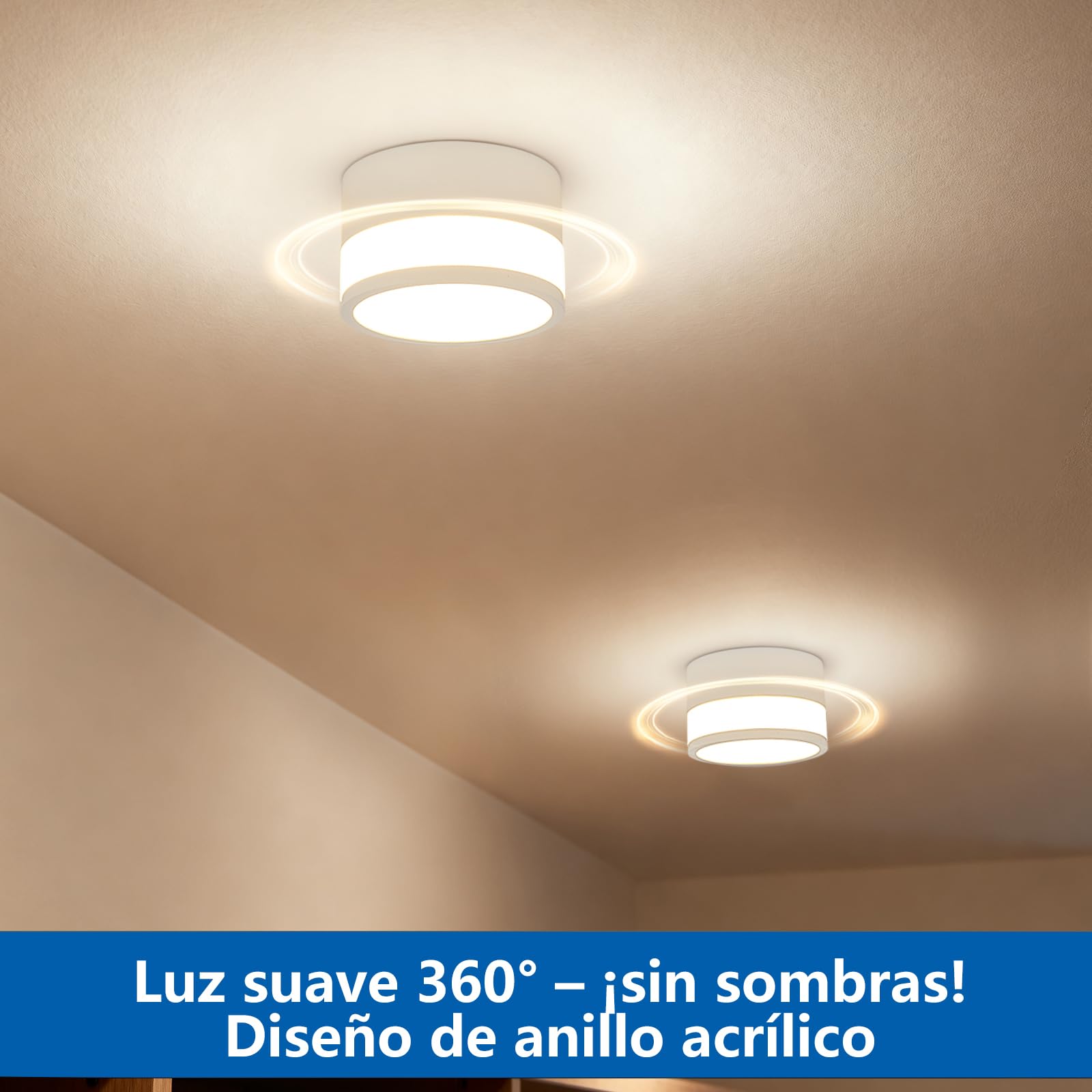 ZIZZLER Focos Blanco Superficie Salon Bano, Aplique Techo Led Cilindrico, IP44 Foco Interior Pasillo Techo Pequeno, 12W Ojo De Buey Led Superficie, Holofote, 10cm Surface Mounted Spotlight
