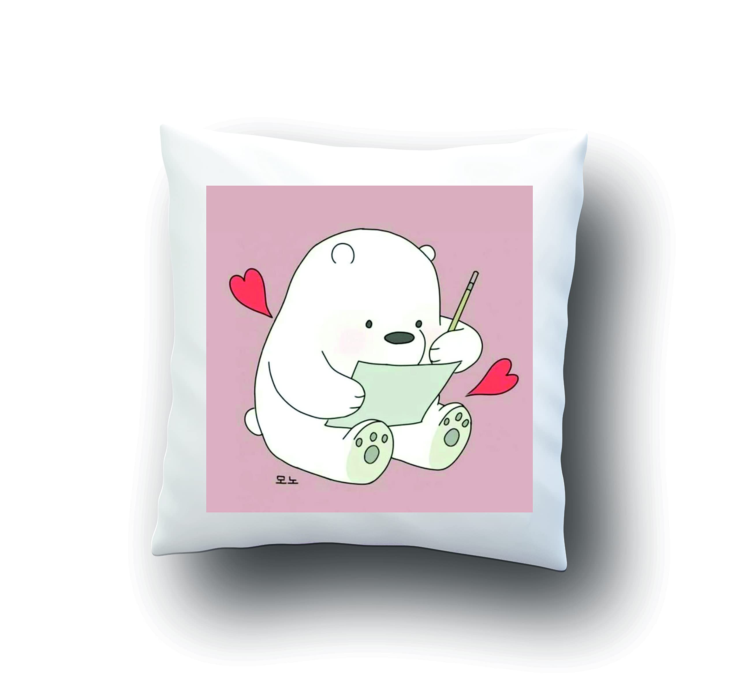 CRAFT MANIACS White Polar Bear Drawing 16 * 16 INCHES Pillow with Filler | Officially Licensed Bare Bear Merch