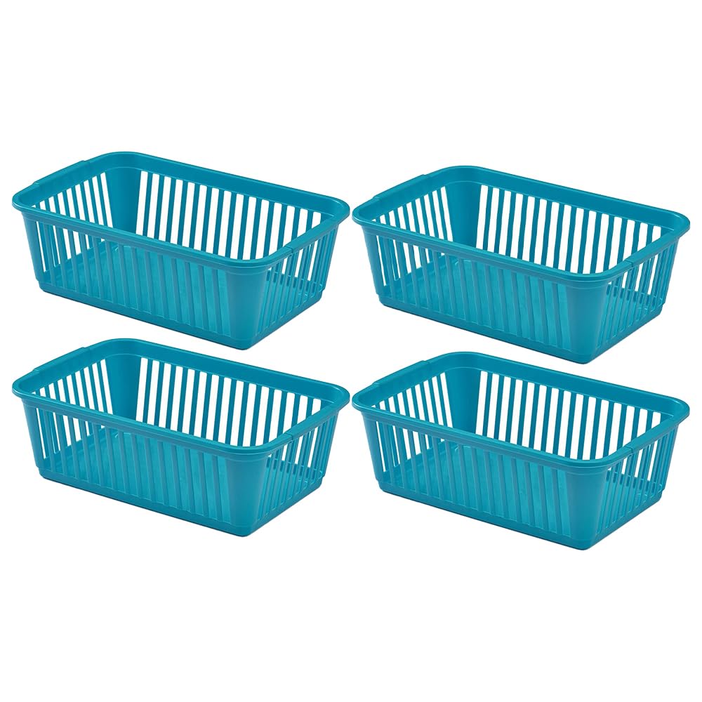 Concept4u 4 x Teal Handy Basket 37cm Plastic Lightweight & Durable Laundry Basket Rectangular Storage Basket Ideal for Bedroom, Kitchen, Office, School Books, Stationery and Toiletries — image 1
