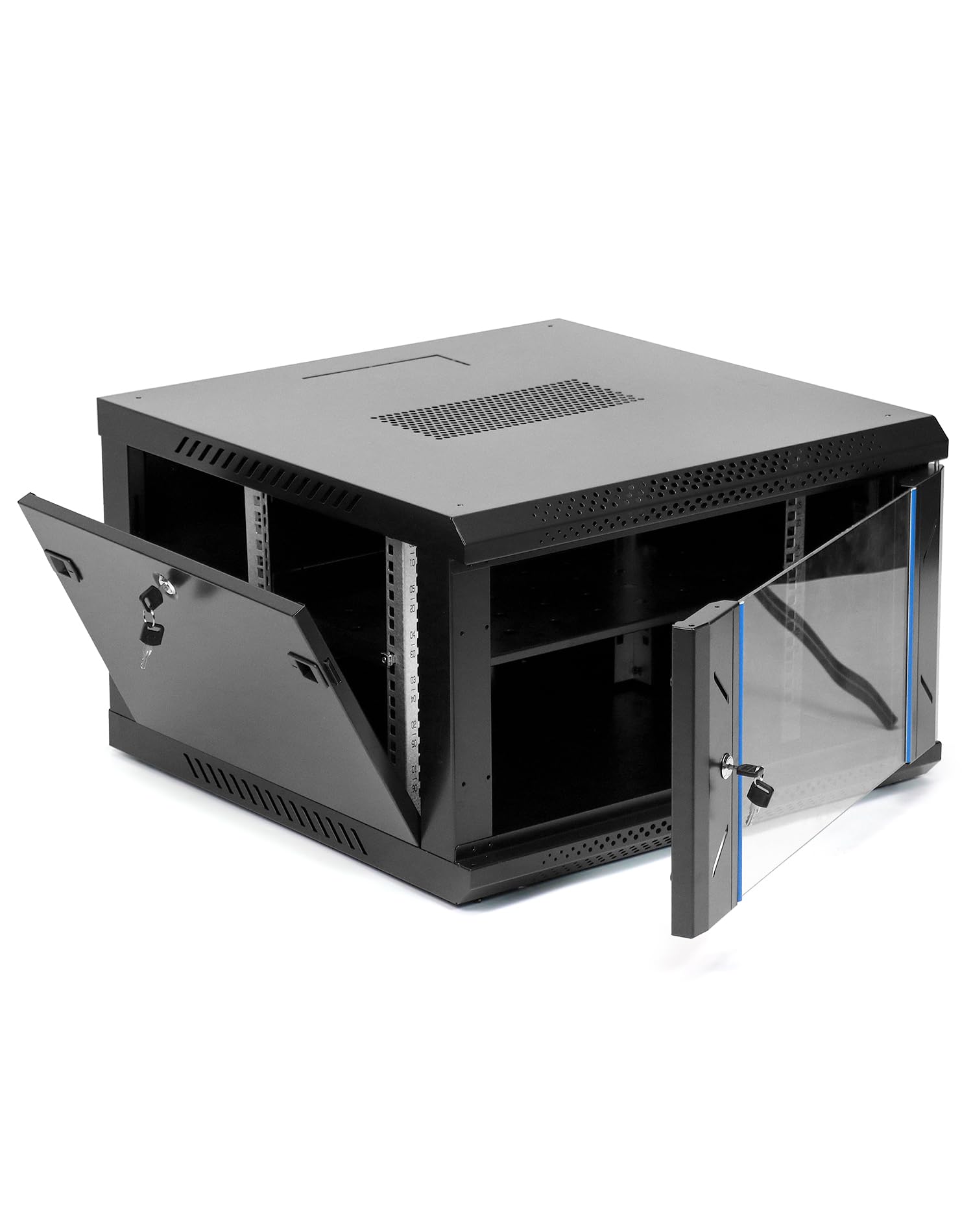 QWORK Recinzione per server di rete 6U, montaggio a parete, armadio per server, rack di rete ventilato (61 cm di profondità), per apparecchiature IT da 19", A/V, con porta in vetro bloccabile e