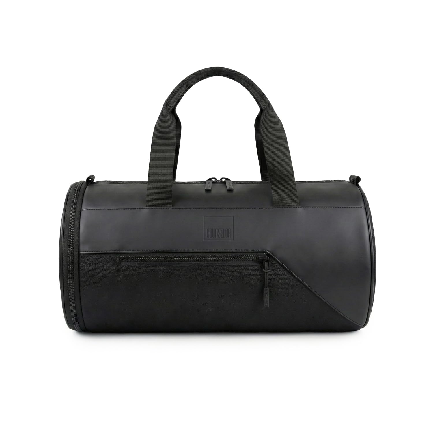 Sports Gym Bag,Travel Duffel Bag with Shoes Compartment for Men Women, Premium Vegan Leather & Polyester Duffle Bag, Unisex Lightweight Travel & Workout Duffel 24L Trigr (Black)-image-12