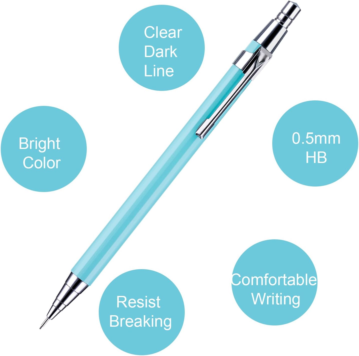 Bememo 15 Pieces Mechanical Pencil Set 0.5 mm, Assorted Colors, 6 Pieces Mechanical Pencils and 6 Tubes Refills with 3 Pack Erasers for Office and School