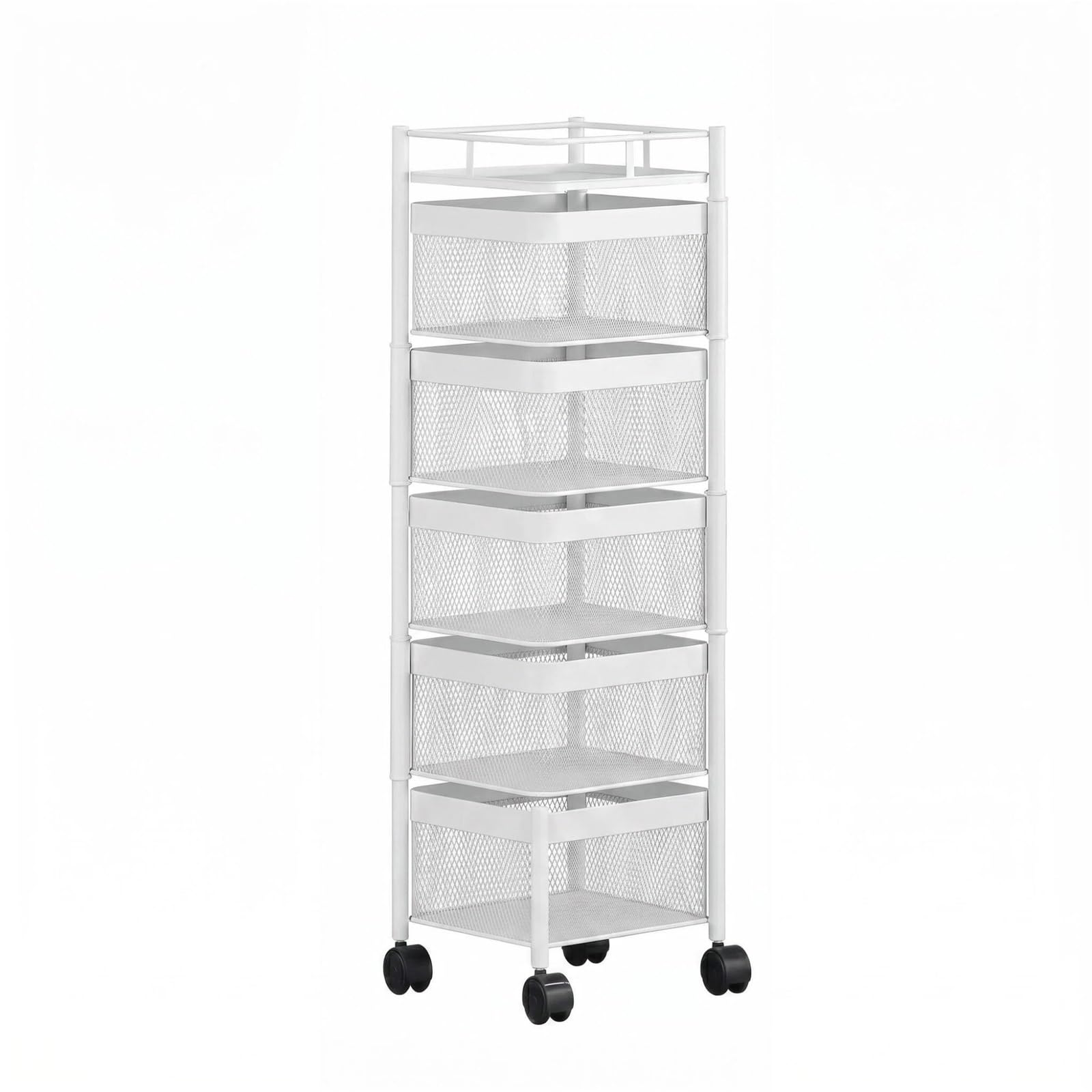 FZL02068LM Kitchen Trolley 5-Tier Mobile Kitchen Cart Vegetable and Fruit Storage Rack Rolling Utility Shelf(White)