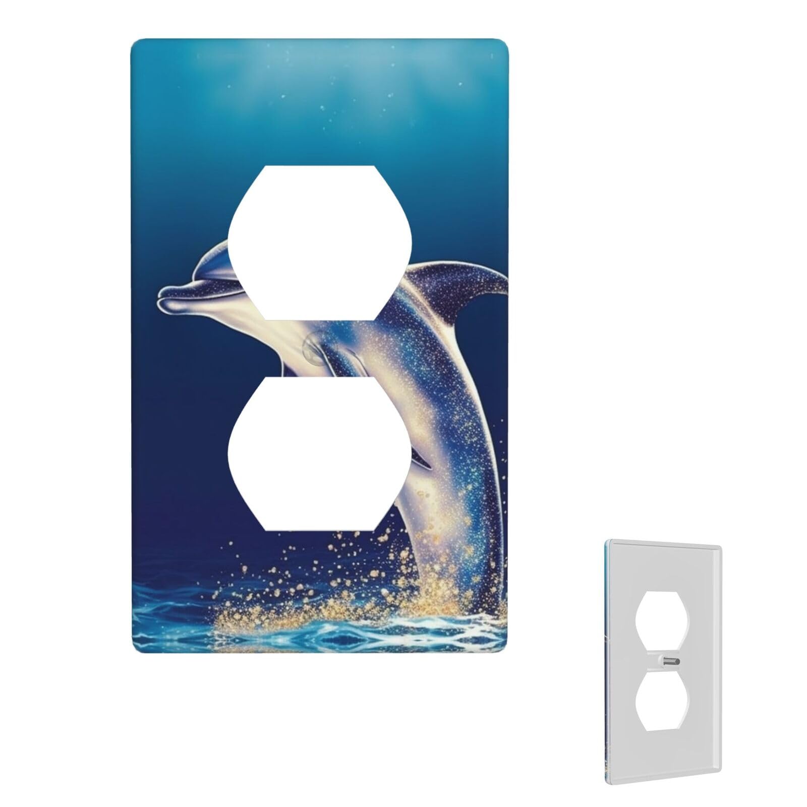 1-Gang Decorator Wall Plate Glitter dolphin Light Switch Cover Single Gang Receptacle Wall Plate Standard Size 4.5" x 2.76" Wallplate Unbreakable Polycarbonate Outlet Faceplates Cover