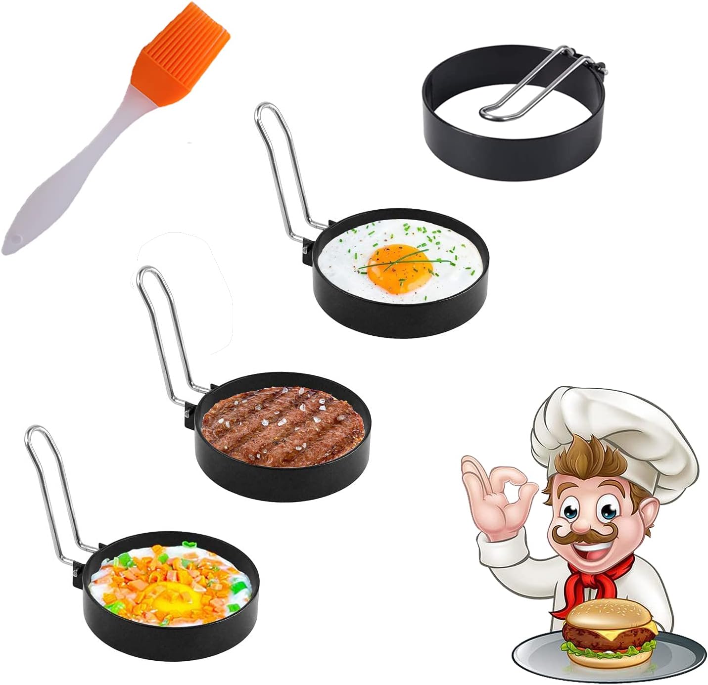 Cozii Stainless Steel Egg Ring Molds, 4 Pack Non Stick Metal Shaper Circles for Fried Egg McMuffin Sandwiches, Frying Or Shaping Eggs, Breakfast Household Kitchen Cooking Tool Omelette