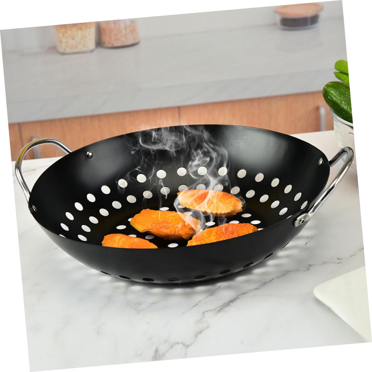 Griglia a rete per barbecue, Padella antiaderente for barbecue, nera, 31,7x28x9 cm