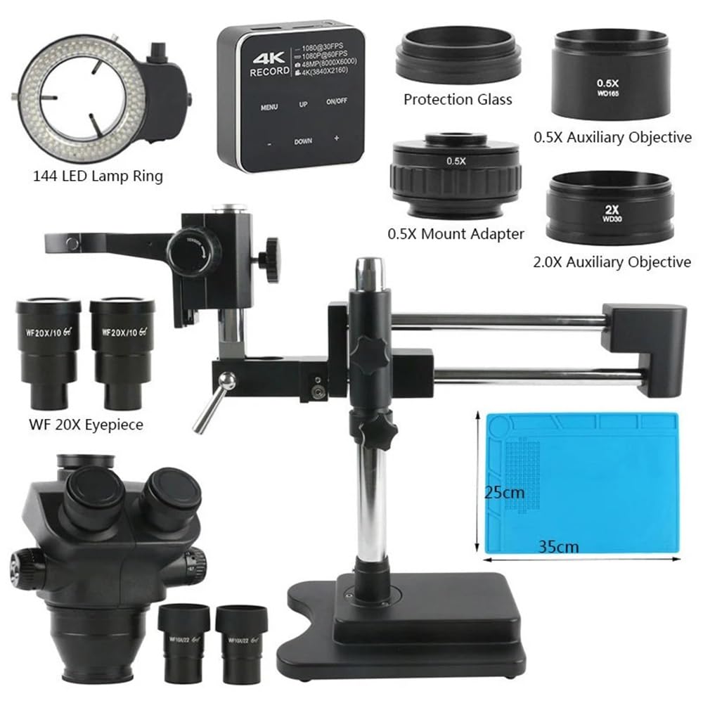 Microscope 3.5X 7X-50X 100X 200X Zoom Parfocal Simul Focal Trinocular Stereo Microscope 4K 48MP Touch Set Camera