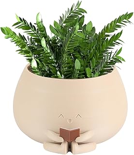 Bookworm Planter Pot Reading Book Succulent Pot Cute Home Office Plant Pot Decor for Book and Plant Lover Gifts (XS)