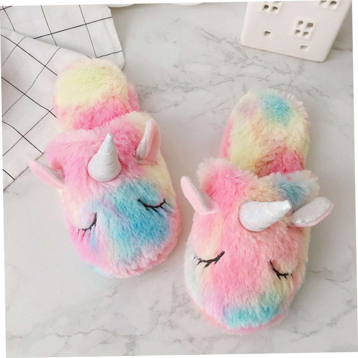 Uonlytech Pantuflas de Algodón Antideslizantes Estampado de Unicornio, Felpa Cálida para Mujer y Niña, Calzado Interior para Otoño E Invierno, Talla L (36-38