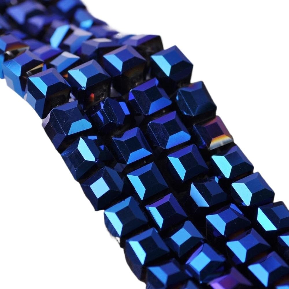 Jinfeuge Metal Blue 3.0Mm /4Mm/ 6Mm/ 8Mm /10Mm Cube Square Faceted Czech Crystal Glass Loose Crafts Beads Wholesale Lot/Metal Blue/8Mm 30Pcs
