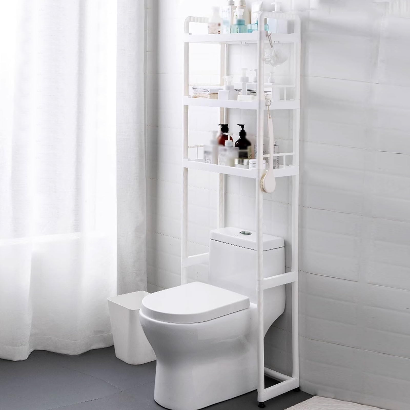 OWOHYG Over Toilet Storage Cabinet White,Free Punching,Thickened Pp Material,With Adjustable Feet,Easy To Install,Freestanding Toilet Rack.3 layer