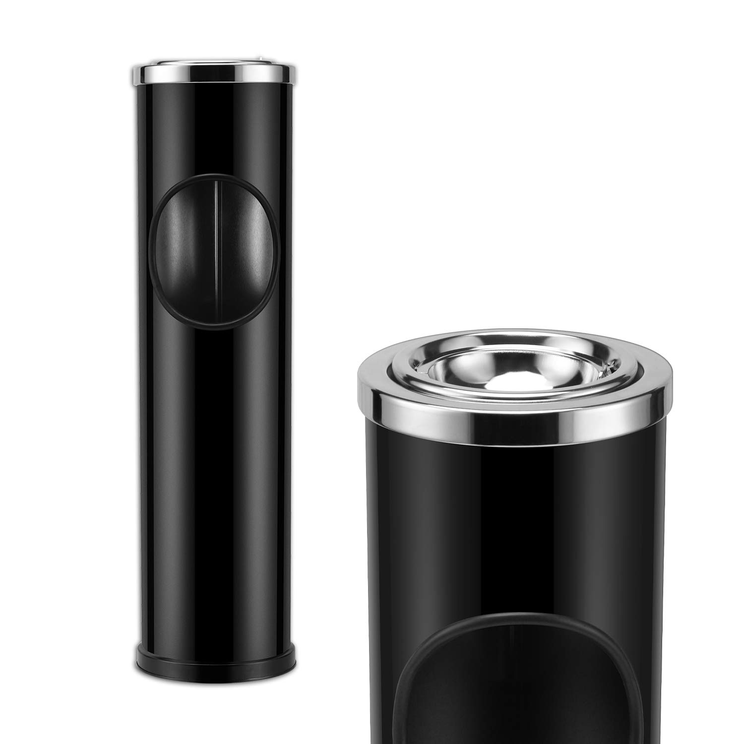 Standing Ashtray Outdoor for Patio, Large & Tall Outside Ash Tray for Cigarette Butt Receptacle Disposal, Commercial Metal Smokers Cigar Ash Tray Container with Lid and Trash Can, D01BK