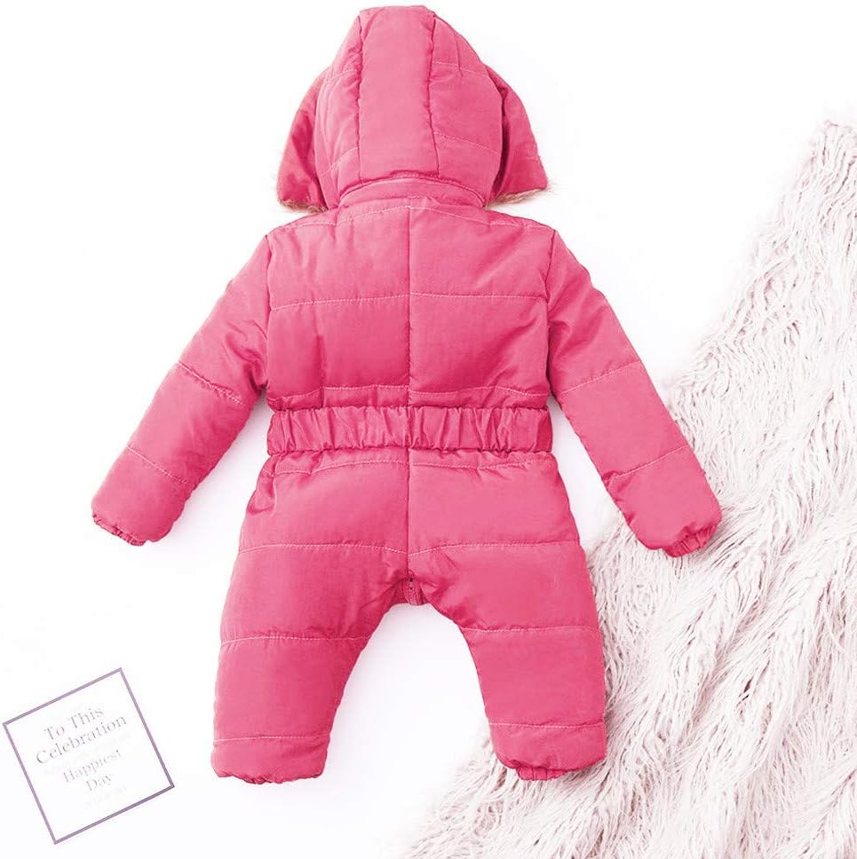 Baby Boys Girls Snow Suit Toddler Winter Hooded Zip-Up Puffer Jacket Outdoor Warm Ski Snow 1-Piece Jumpsuit - Image 4