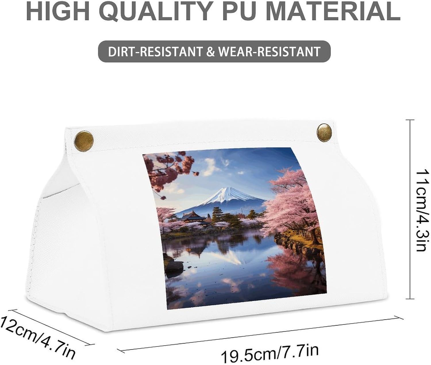Decorative PU Tissue Paper Holder Mount Fuji Cherry Blossom Trees Printed Tissue Box Cover Napkin Tissues Organizer Home Decor for Bathroom Night Stands Desk Car Dining Table image 2