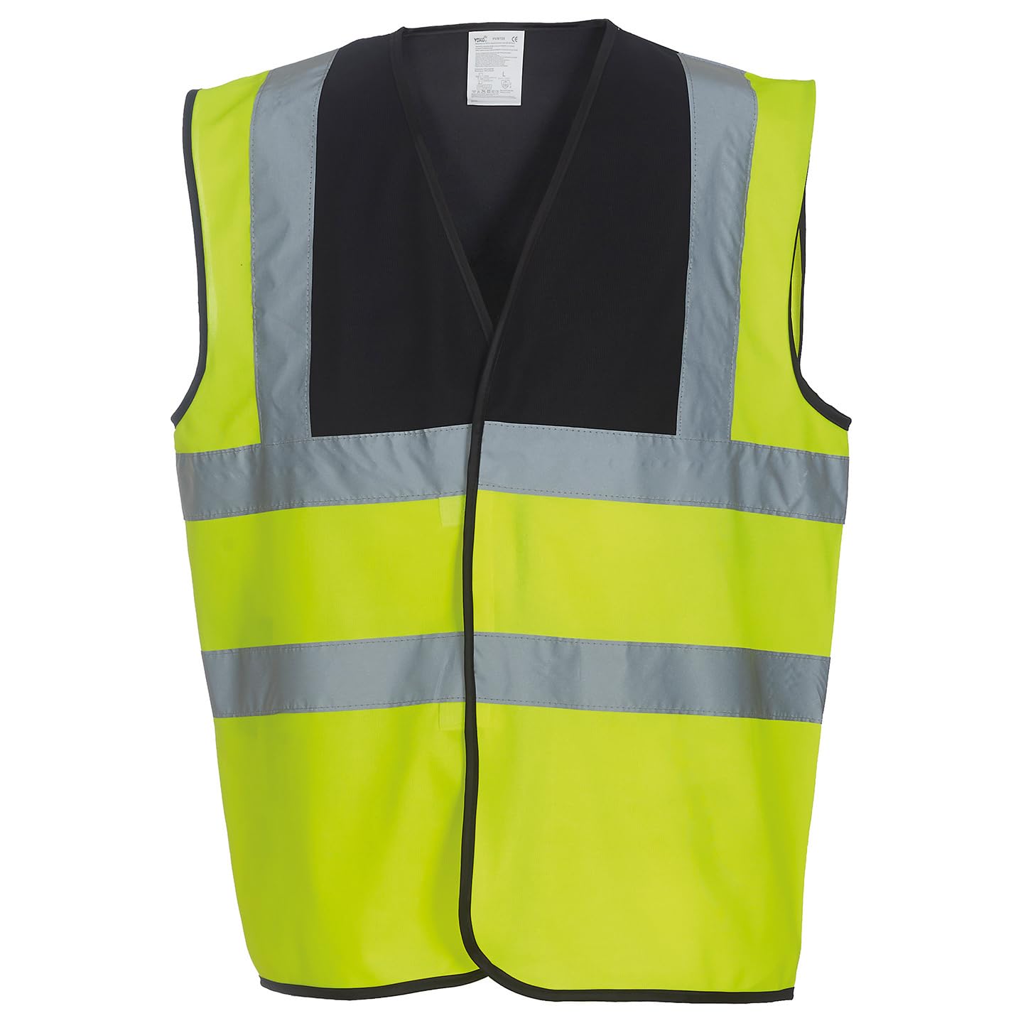 Yoko Men's Yk001/Hvw100 Hi Vis 2 Band and Braces Waistcoat - Black/Yellow, Large