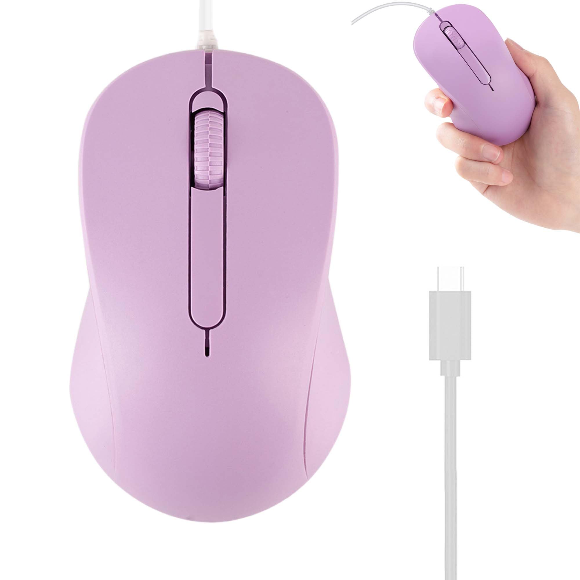 Ratón óptico tipo C con cable morado de 3 botones para portátil y PC de escritorio 8