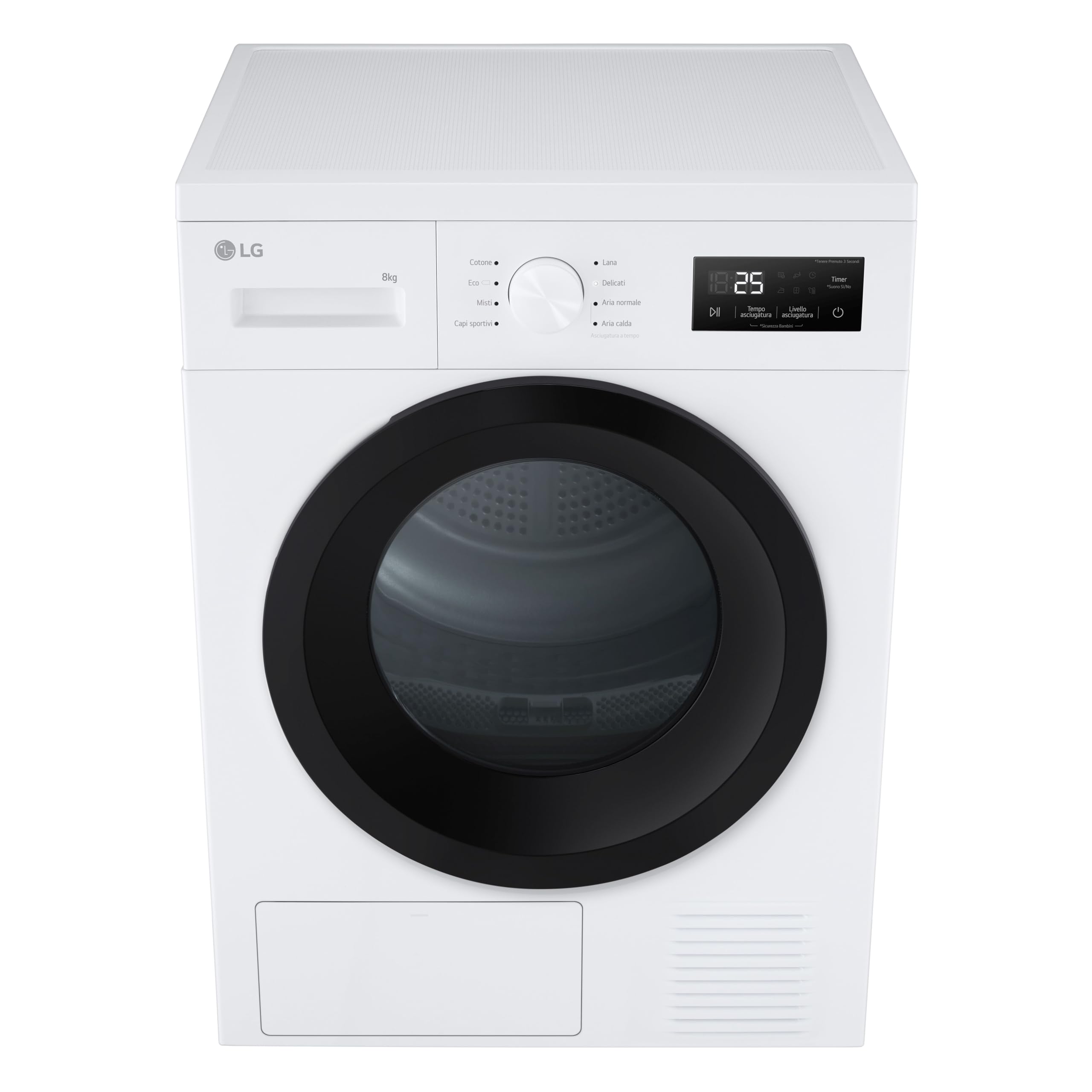 LG RNA1008NWK Asciugatrice Pompa di Calore 8 kg, Classe D, Asciugatura Delicata a Bassa Temperatura con Sensore, Serie A1, 8 Programmi, Cestello in Acciaio Galvanizzato, Bianco