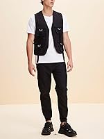 Vista 4 de OYOANGLE Chaleco tipo cargo sin mangas con cuello en V y cremallera para hombre con bolsillos con solapa