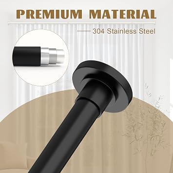 GXOACKJ Black Shower Curtain Rods - 31-80 Inch Spring Tension Shower Rods for Bathroom, Adjustable, No Drilling, No Rust, Stainless Steel