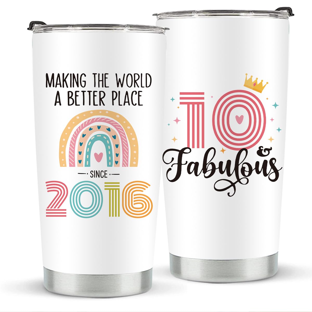 10th Birthday Gifts for Girls, 2016 10th Birthday Decorations for Girls, 10 Year Old Gifts For Her, Daughter, Granddaughter, 20 oz Stainless Steel Vacuum Insulated Tumbler