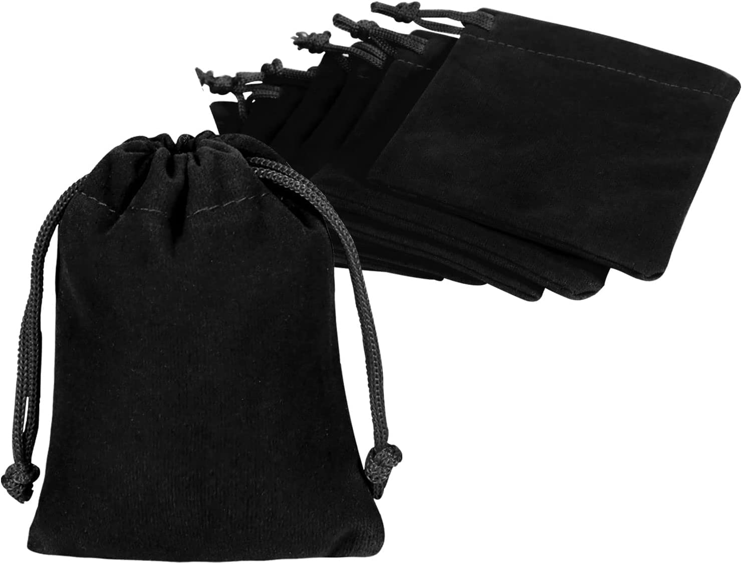 THE WHITE SHOP 10pcs Small Flocking Drawstring Jewelry Pouches, 3.9x6.3 Inch Black Drawstring Gift Bags,Treat Favor Bags for Wedding, Party, Shower