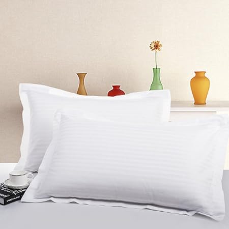 ANS Cotton Satin Strip Pillow Cover 18x27 inch White Set of 2