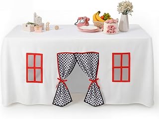 Oudain 10ft x 7.5ft Large Playhouse Table Cloth Table Fort Tent Cover Playhouse Indoor Outdoor Tablecloth for Birthday Party Playground Play Accessory(Black White Colors,Funny Peas Style)