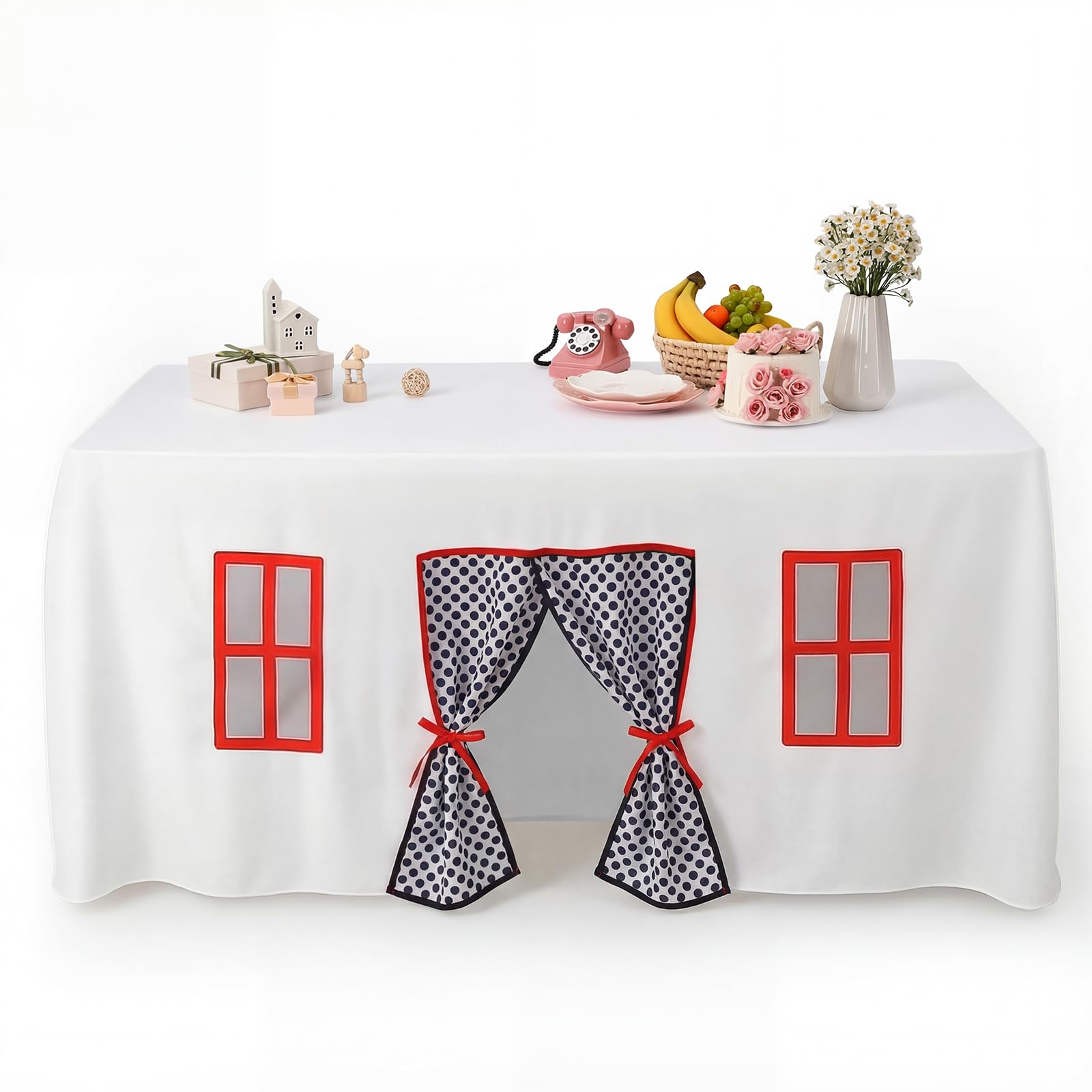 Oudain 10ft x 7.5ft Large Playhouse Table Cloth Table Fort Tent Cover Playhouse Indoor Outdoor Tablecloth for Birthday Party Playground Play Accessory(Black White Colors,Funny Peas Style) โ image 1