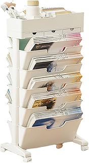 6 Tiers Movable Mobile Bookshelf cart with Wheels for Students, Teachers and Adult, White Plastic Multfunctional Removable Bookcase Bookshelf File Organization,White