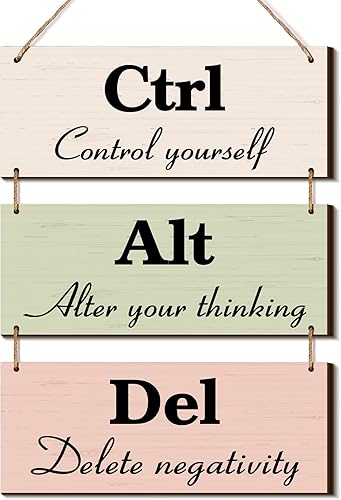 Miniatura 9 de Qunclay Decoración de pared de oficina negra y dorada Ctrl Alt Del inspirador rústico para colgar en la pared, letreros de madera, arte motivacional