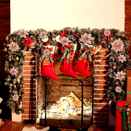 WILLBOND 36 Pieces Christmas Glitter Poinsettia Flowers Faux Flowers Wedding Glitter Christmas Tree New Year Ornaments (Rose Gold)