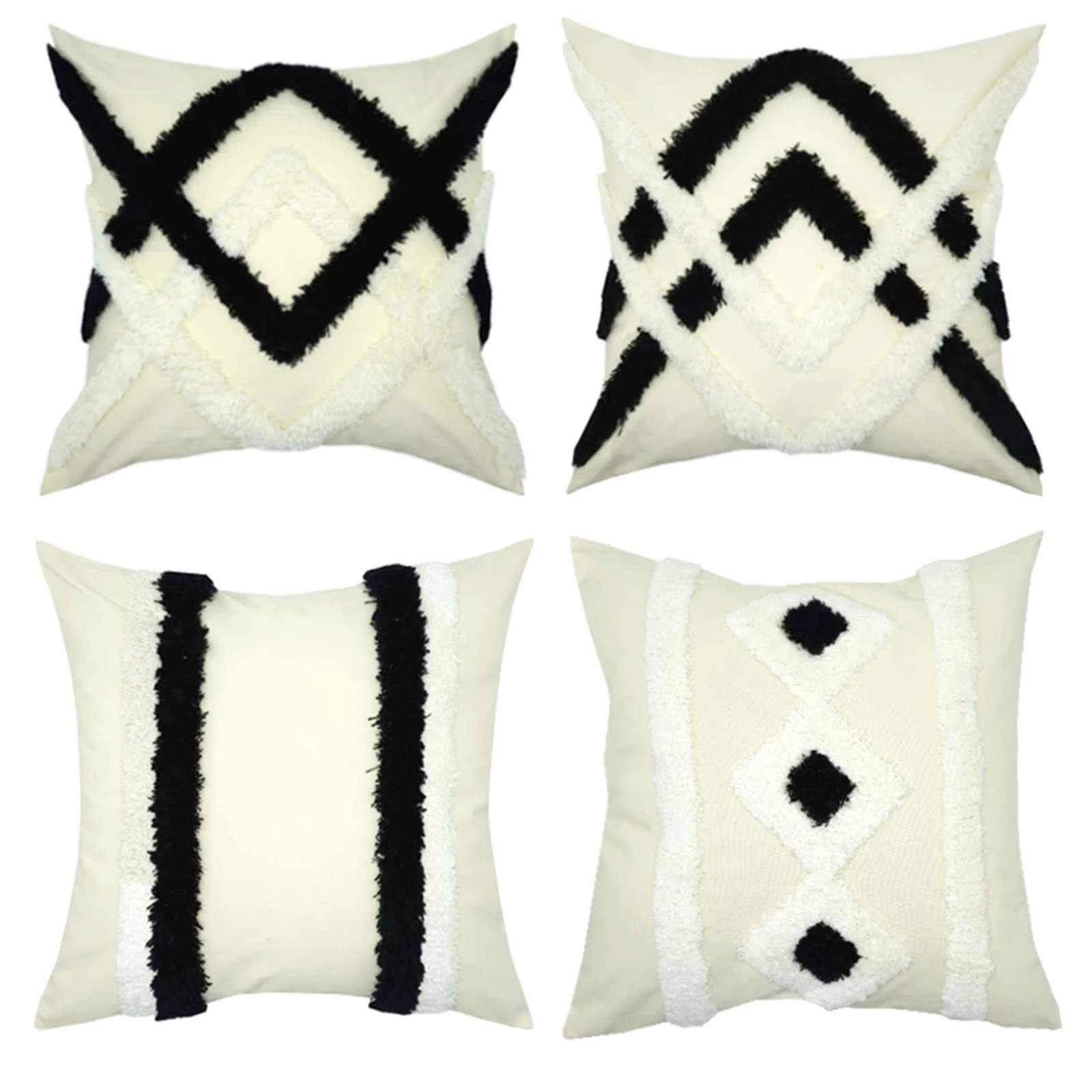 Paquete De 4 Throw Pillow Case, Funda De Cojín Decorativa Tejida De Algodón con Mechones Bohemios, Funda De Cojín De Diseño Simple para Sofá, Dormitorio, Silla De 18 X 18 Pulgadas