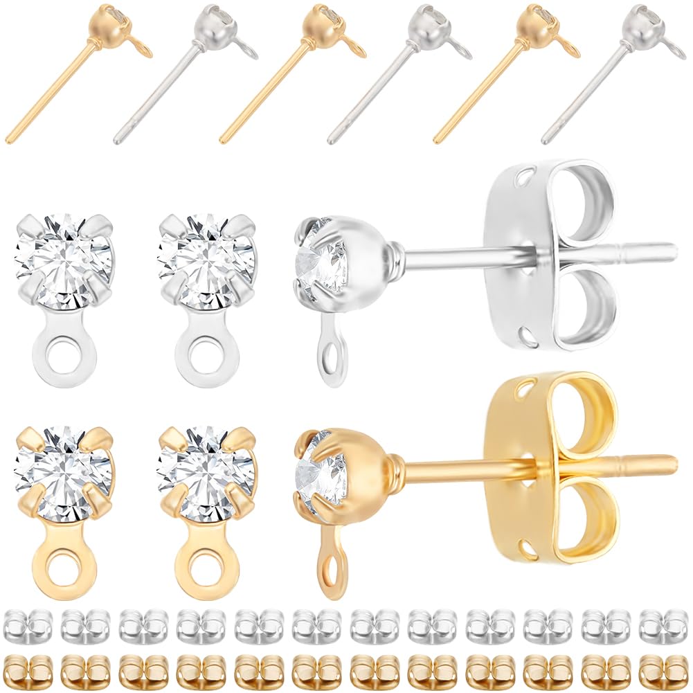 Beebeecraft 1 Scatola 50 Pezzi 6mm Orecchini A Bottone A Sfera Orecchini A Bottone Orecchini In Acciaio Inossidabile Ipoallergenico con Anello e 50 Pezzi Dadi per Orecchie Orecchini Bottone Metallo