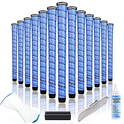 CHAMPKEY Advanced Polyurethane Wrap Style Golf Grips 13 Pack with Full Repair Kits - Comfortable and High Traction Golf Club Grips - All Weather Performance Golf Grip(Blue,Oversize)