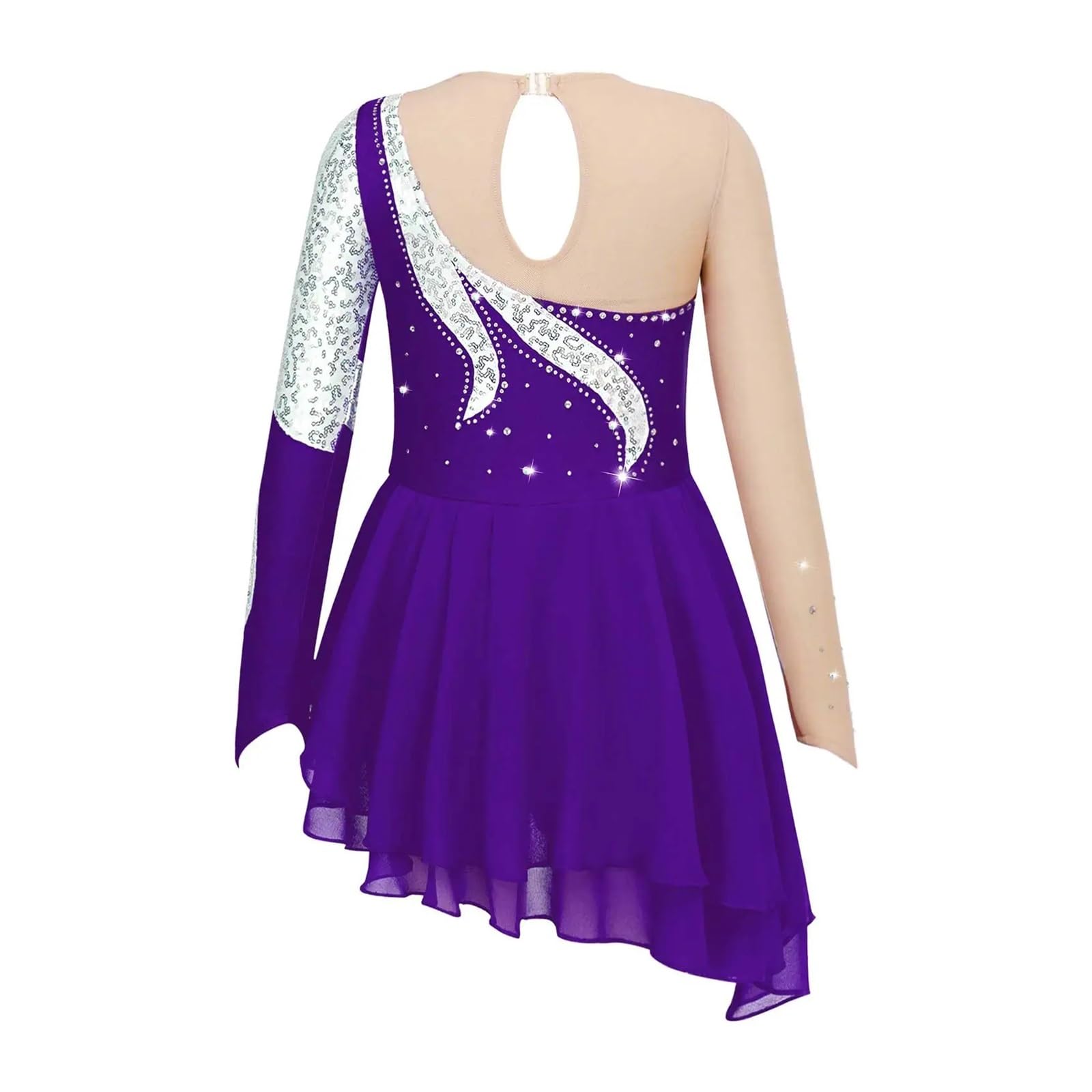 Vestido de Patinaje Artístico Vestido de patinaje artístico con lentejuelas y diamantes de imitación for niñas, leotardo de ballet y gimnasia, ropa de baile de salón y competición.