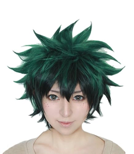 CR ROLECOS Wig Short Green Curly Anime Cosplay Wig for Adults ML216 | Anime cosplay short green wig, natural style, heat resistant synthetic hair for cosplay & parties
