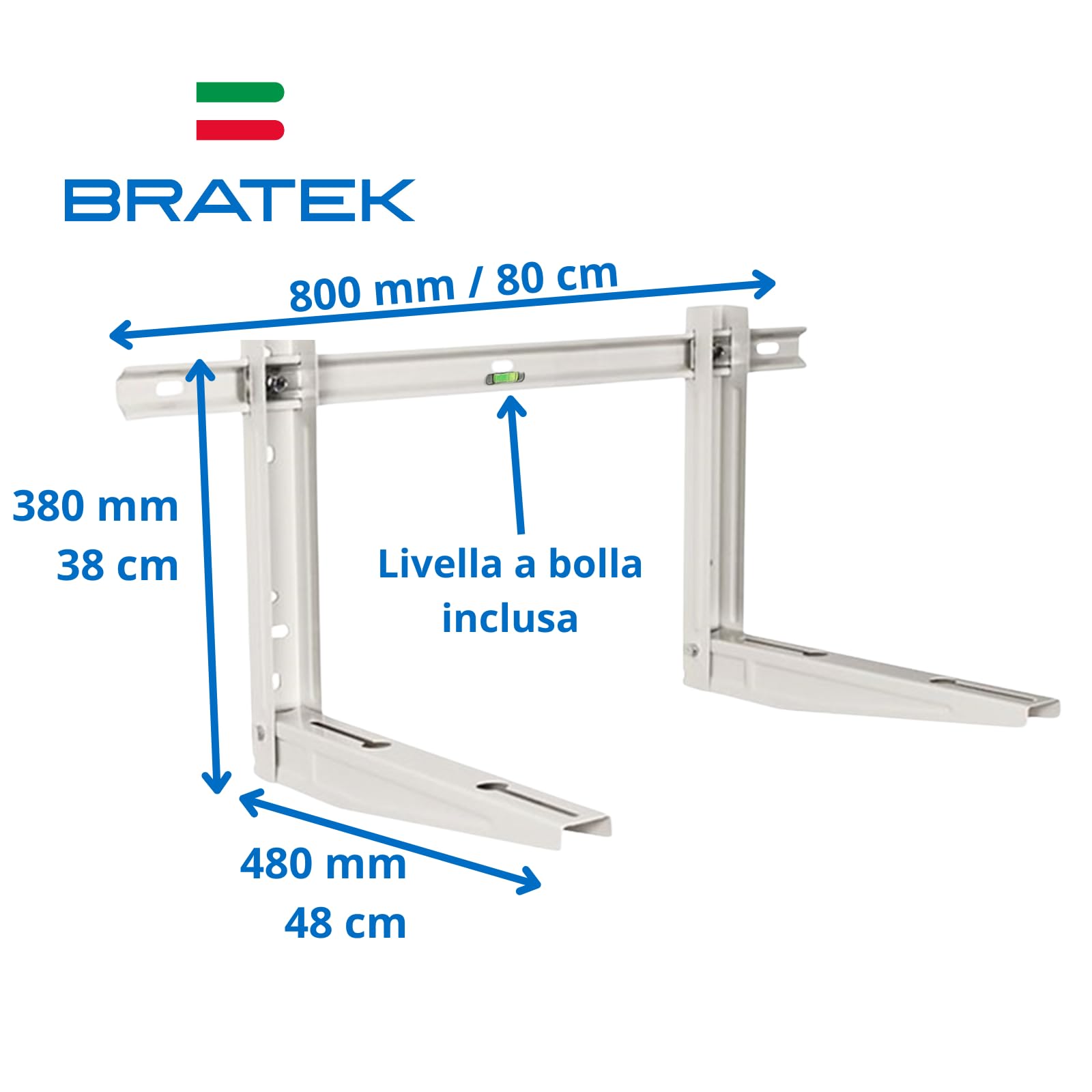 Bratek Staffa Universale per Condizionatore Split Zincata Bianca con Livella 150 kg Regolabile 24000 Btu