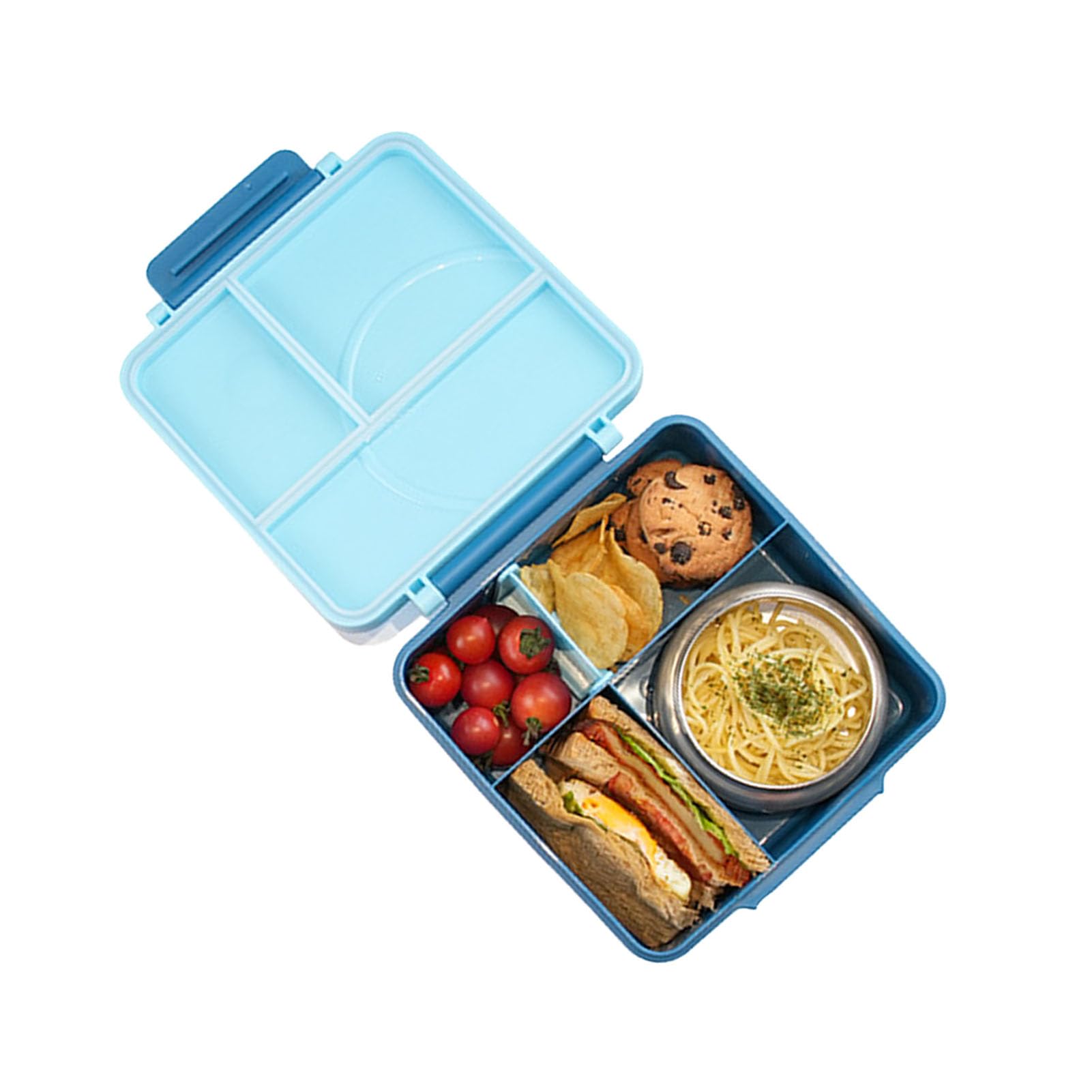 con Múltiples Compartimentos de Acero Inoxidable y Cuenco de Silicona para Niños y Adultos 19,5 X 22 Cm (Azul)
