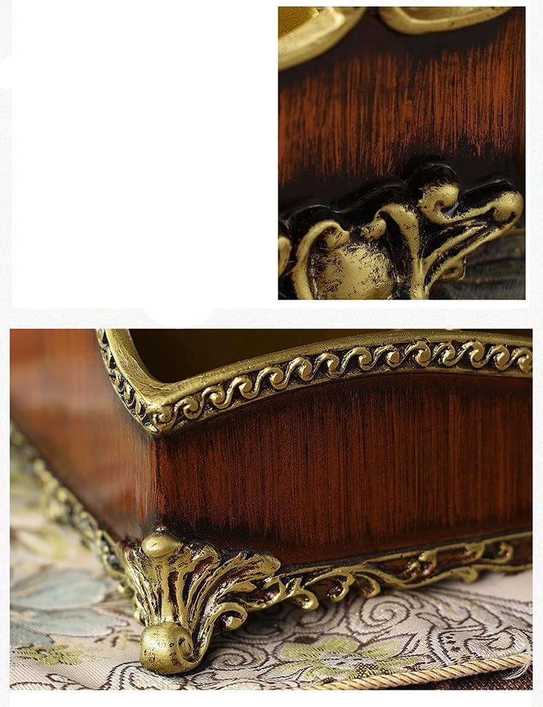European Vintage Tissue Box Living Room Ho Dining Room Paper Box Desktop Remote Control Storage Box Rack (Color : A, Size : 27 * 20 * 18cm) (A 27 * 20 * 18cm) image 2