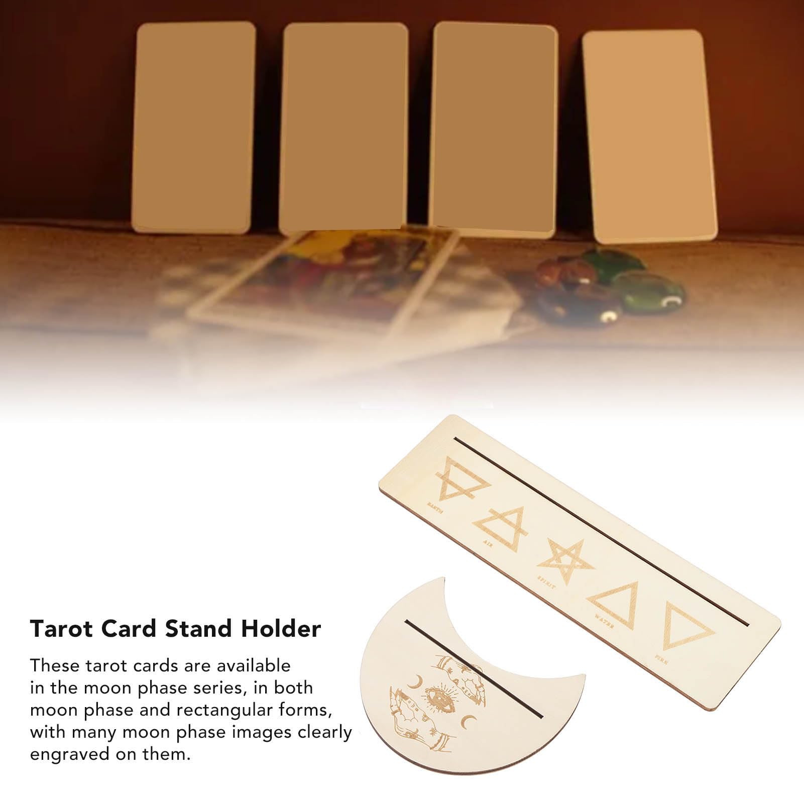 HNsdsvcd Supporto per carte di tarocchi in legno fasi lunari base altare a forma di luna e porta carte rettangolare per streghe strumenti di divinazione
